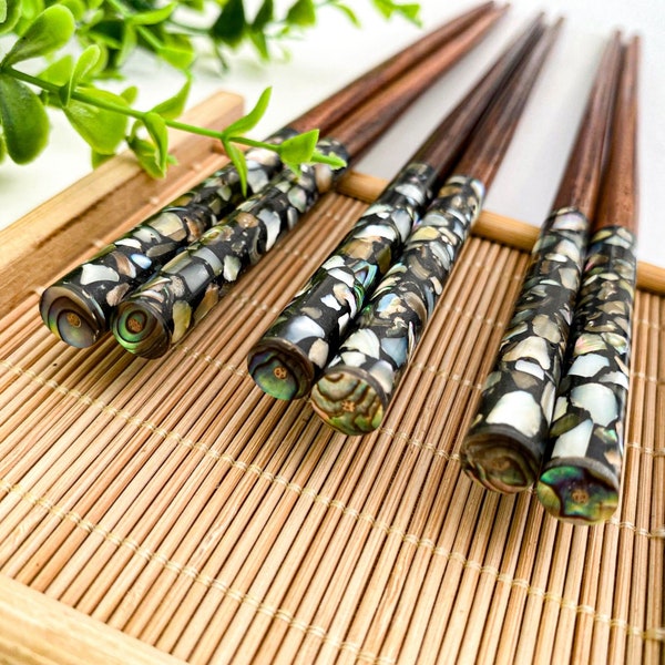 Personalized Chopsticks Engraved Name Abalone Snail Head Beautiful Christmas's Gift Vietnam Rosewood Chopsticks Mother's Day Father's Day