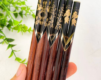 Personalized Rosewood Chopsticks Engraved Name Bamboo Fish Dragon (Long-Lived Peaceful Prosperous) Chopstick Vietnam Handcrafted Chopstick