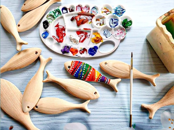 Blank Fish for DIY Craft Projects Wood Fish Decor Decorative Wood Fish Baby  Toys Gift for Kid 