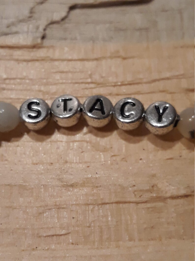 Stacking bracelet Amazonite natural gemstone personalized stretch bracelet Stacking Inspiring word bracelet Initials and name jewelry