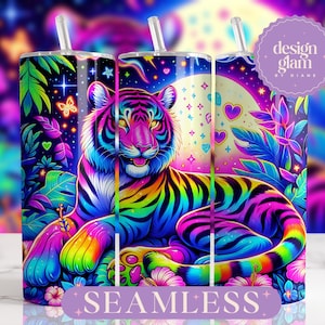 Rainbow Tiger 20oz Tumbler Wrap, Neon Animal Print, Colorful Sublimation Design, Fantasy Tiger Gift, Bright Jungle Tumbler Skin