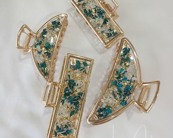 Vintage Vtg Floral Antiqued Gold Tone Blue Rhinestones Hair 