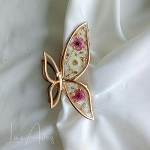 Purple Plum Blossom & Wildflowers, Green Leaves Metal Hair Claw, Large Butterfly Hair Clamp,Terrarium French Hair Clip,Resin Dried Flower