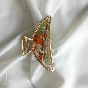Geperste Realgar Orchid (Martian Flower) haarklauw: gouden halve maan harshaarspeld