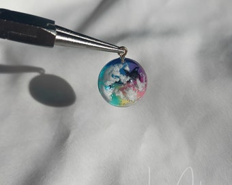 Rainbow Sky with Little Whale Resin Pendant, Dreamy Sky Resin Half Sphere, Cloudy Sky, Wish Necklace Handmade, Gold Plated Necklace