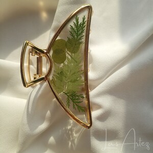 Pressed Green Foliage & Plants Metal Hair Claw, Large Size, Halfmoon French Twist Claw, Bridal Wreath Hair Clip, Leaves Hair Accessories