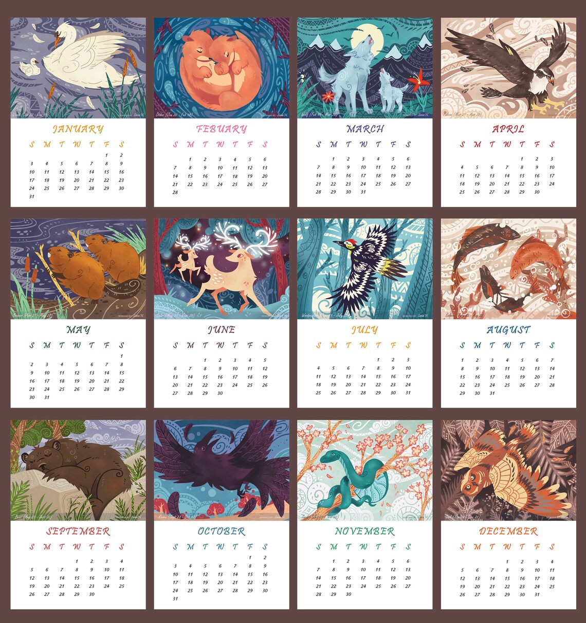 2022 Calendar Printable Native American Zodiac Signs 2022 Etsy