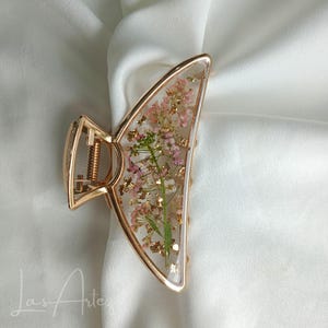 Ozothamnus & Alyssum Flowers Gold Metal Hair Claw, Large Size, Floral Claw Clip, Terrarium Halfmoon Hair Clip Accessories, Christmas Gift