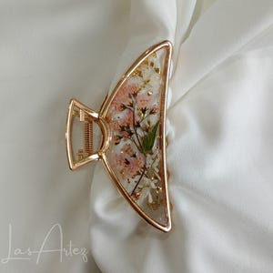 Snow Cherry Blossom Resin Metal Hair Claw, ONLY 3, Sakura Flower Hair Clip, Large Size, Terrarium Halfmoon Claw Clip, Mother Day Gift