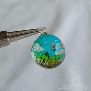 Spring Breeze Resin Ball Pendant, Dreaming Colorful Sky Charm, Cloud Resin Necklace, Handmade Resin Gift, Wax Cord Necklace