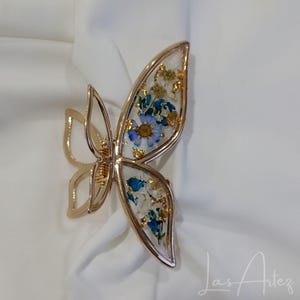 Mix Wildflowers & Blue Floral Gold Metal Hair Claw, Large Size, Butterfly Floral Claw Clip, Rectangle Hair Clip Accessories, Mother Day Gift