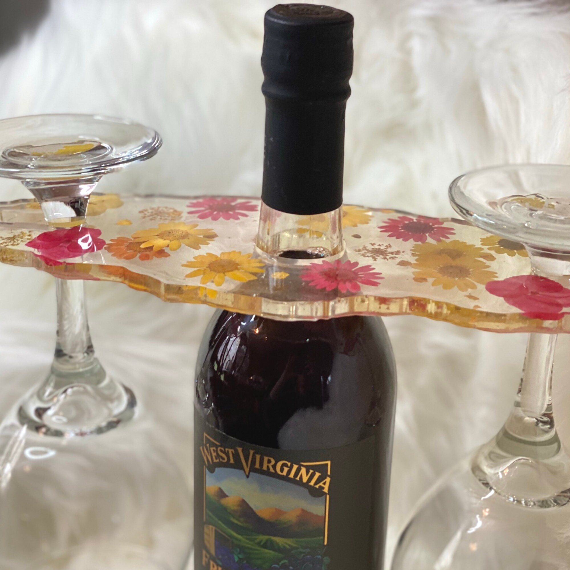 Wine Caddy, Wine Bottle Caddy, Wine Glass Holder, Wine Lovers Gift, Custom Epoxy and Resin, Wine