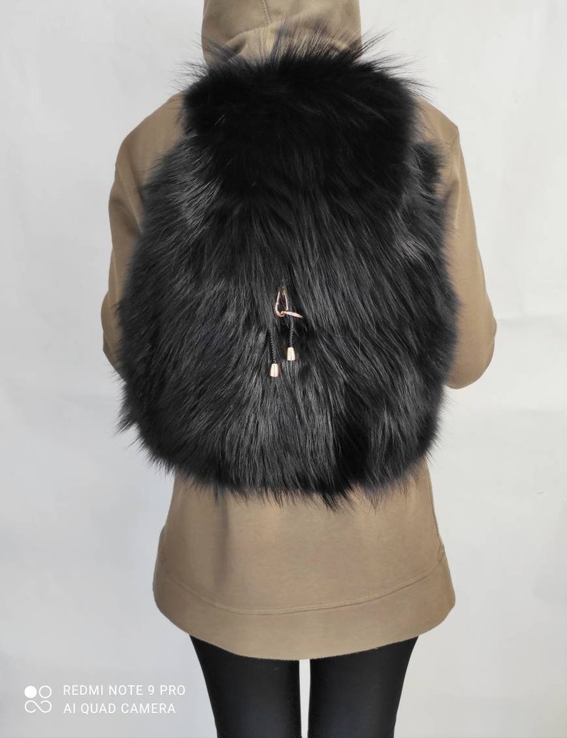 Real fur backpack fox backpack fur and leather backpack luxury fur backpack