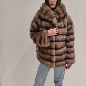 Real Sable Fur Coat With Hood. Colour Tortora. Genuine Fur. - Etsy
