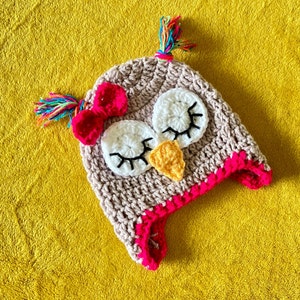 Owl Hat / Multicoloured Sleepy Owl Hat / With Ear Flaps / Handmade Owl Hat / Baby Hat / Kid’s Hat / Adult Hat / Sleepy Owl