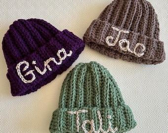 Personalised Hat / Embroidered Name on Handmade Hat / Customised Hat / Crochet Hats / Embroidered Beanie / Baby Shower Gift / Name On Hat