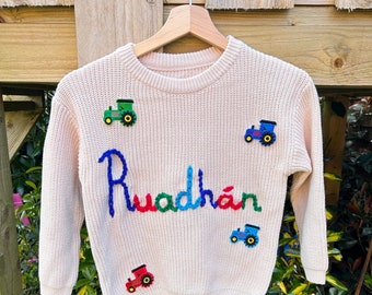 Children’s Tractor Personalised Jumper / Customised Jumper / Name On Jumper / Farmer Jumper / Embroidered Name / Tractor Jumper