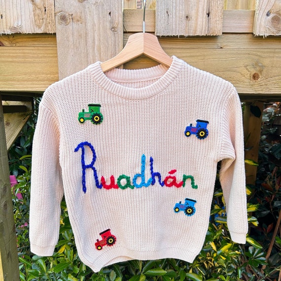 Childrens Tractor Personalised Jumper Customised Jumper Name on Jumper Farmer Jumper Embroidered Name Tractor Jumper Etsy UK