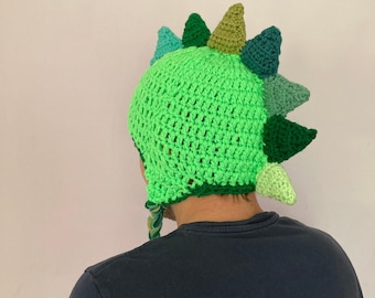 Dinosaur Hat / Available With or Without Tassels / Stegosaurus Hat / Crochet Hat / Dinosaur Crochet Hat / Handmade Hat / Green Hat