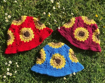 Sunflower Bucket Hat / Sunflower Hat / Crochet Bucket Hat / Crochet Sunflower Hat / Handmade Hat / Flower Bucket Hat / Sun Hat /Festival Hat