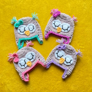 Slaperige uilhoed / gehaakte uilhoed / slaperige uilhoed / Handgemaakte uilenhoed / babymutsje / kindermutsje / hoed volwassenen / uilenhoedje meisjes / uilbabymutsje