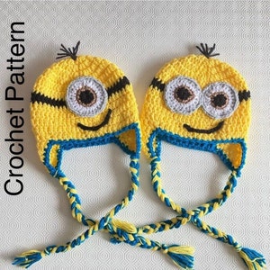 Op Minion geïnspireerd patroon gehaakte muts / Minion-muts / Gehaakte muts / Patroon / Digitale pdf-download / 9 maten beschikbaar; Baby tot volwassene.