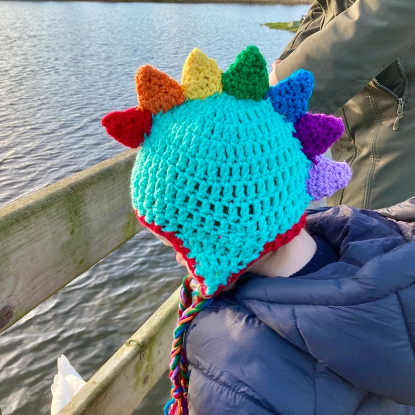 Dinosaur Hat / Available With or Without Tassels / Stegosaurus Hat / Crochet Hat / Dinosaur Crochet Hat / Handmade Hat / Rainbow Hat