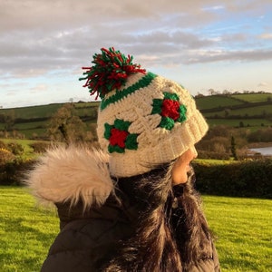 Granny Square Crocheted Hat, Handmade Acrylic Beanie