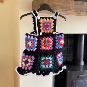 Handmade Granny Square Dress: Crocheted Pinafore, Baby Girl Outfit
