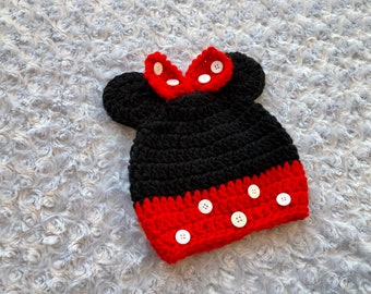 Minnie Mouse-Inspired Hat / Handmade Mouse Hat / Crochet Mouse Hat / Girl’s Hat / Baby Hat / Kid’s Hat / Adult Hat / Animal Hat / Crochet