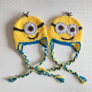 Minion-geïnspireerde hoed / met kwastjes / monsterhoed / gehaakte muts / alienhoed / handgemaakte hoed / babymutsje / kindermuts / tienerhoed / hoed volwassenen