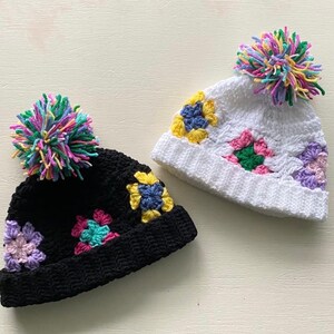 Handmade Granny Square Crochet Hat with Pom Pom
