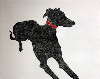 Jazz Paws - Collograph  - 'Black dog series', Limited edition, Richard Studer, Original, fine art, print, Black Labrador, dog, wall art