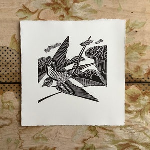 The Swallow Linocut, Bird art, Limited edition, Richard Studer image 1