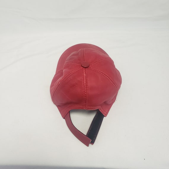 Red Leather Vintage 1990s Baseball Cap - image 2