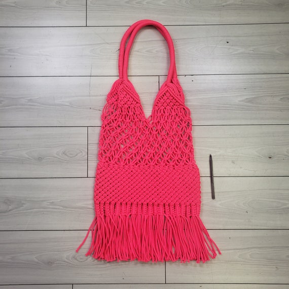 Neon Pink Crochet Vintage 1990s Purse - image 1