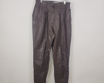 Pia Rucci Vintage años 90 pantalones de cuero marrón plisados