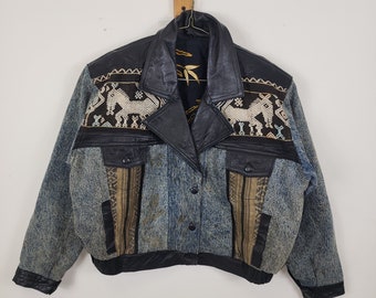 Denim and Leather Vintage 1990s Jacket - Size Small / Medium