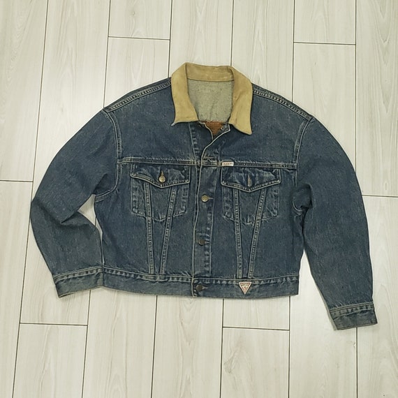 Guess Denim Jacket With Suede Collar 