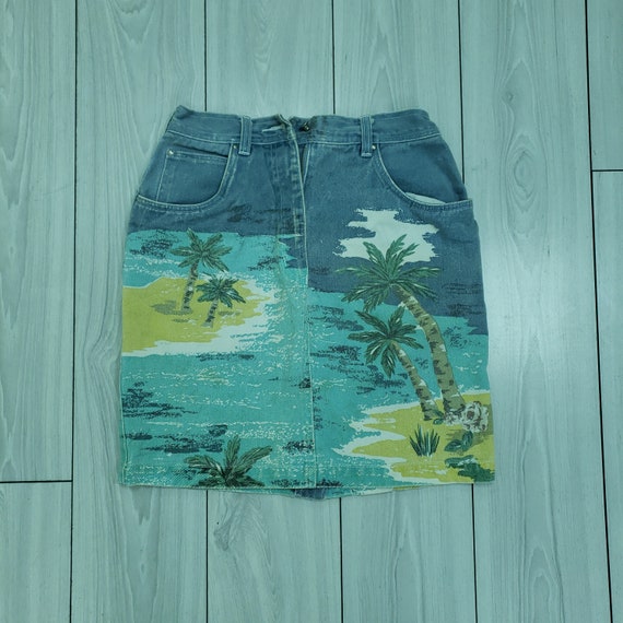 Together Vintage 1990s Printed Denim Skirt - image 1