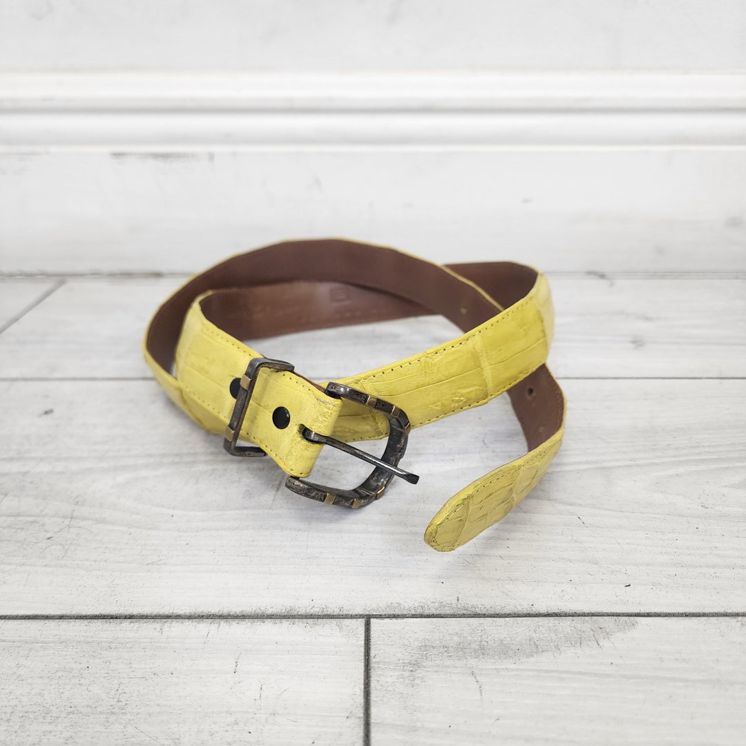 Caiman Crocodile Belt with Covered Buckle in Navy