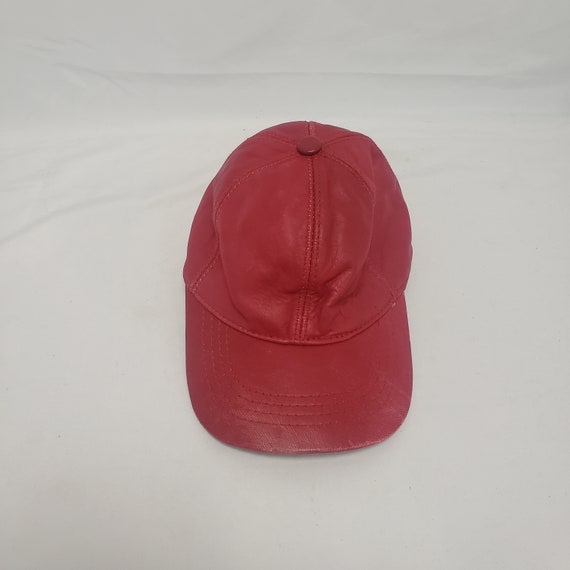 Red Leather Vintage 1990s Baseball Cap - image 1