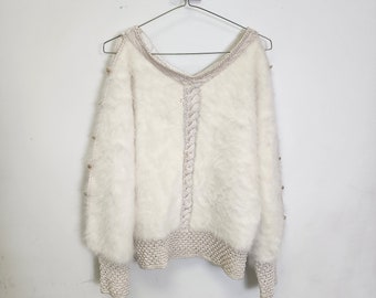 Vintage 1980s White Angora Sweater