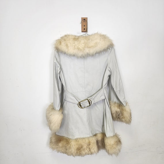 Vintage 1970s Gray Leather Coat With Fur - image 2