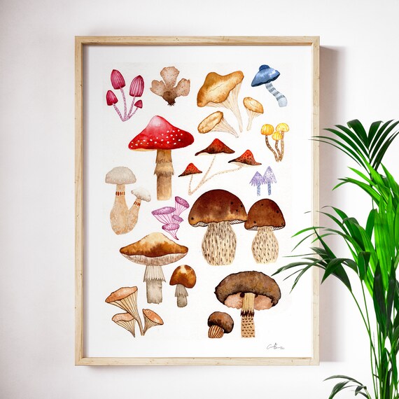 Forest Mushrooms, Art Print of my Watercolor Artwork Painting, Wall Art Decoration