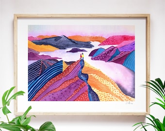 Roy's Peak, Wanaka, New Zealand Art Print, Watercolor Wall Decoration