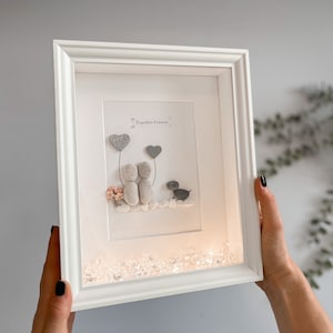 Personalised Pebble Art Picture Frame Couple with Dog Rock art Anniversary Birthday vow renewal wedding Gift