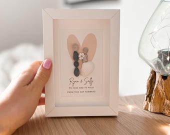 Personalised Wedding Gift Pebble Art Frame Custom Couple Gift Bride and Groom Picture Unique Wedding Keepsake Gift for Newlyweds token gift