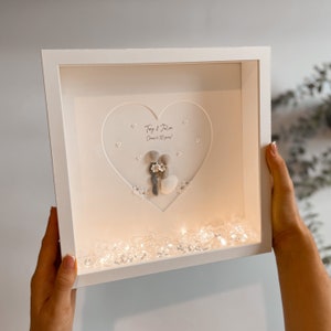 30th Anniversary Pearl Pebble Art Picture Frame Personalised Custom Wedding Gift for couple