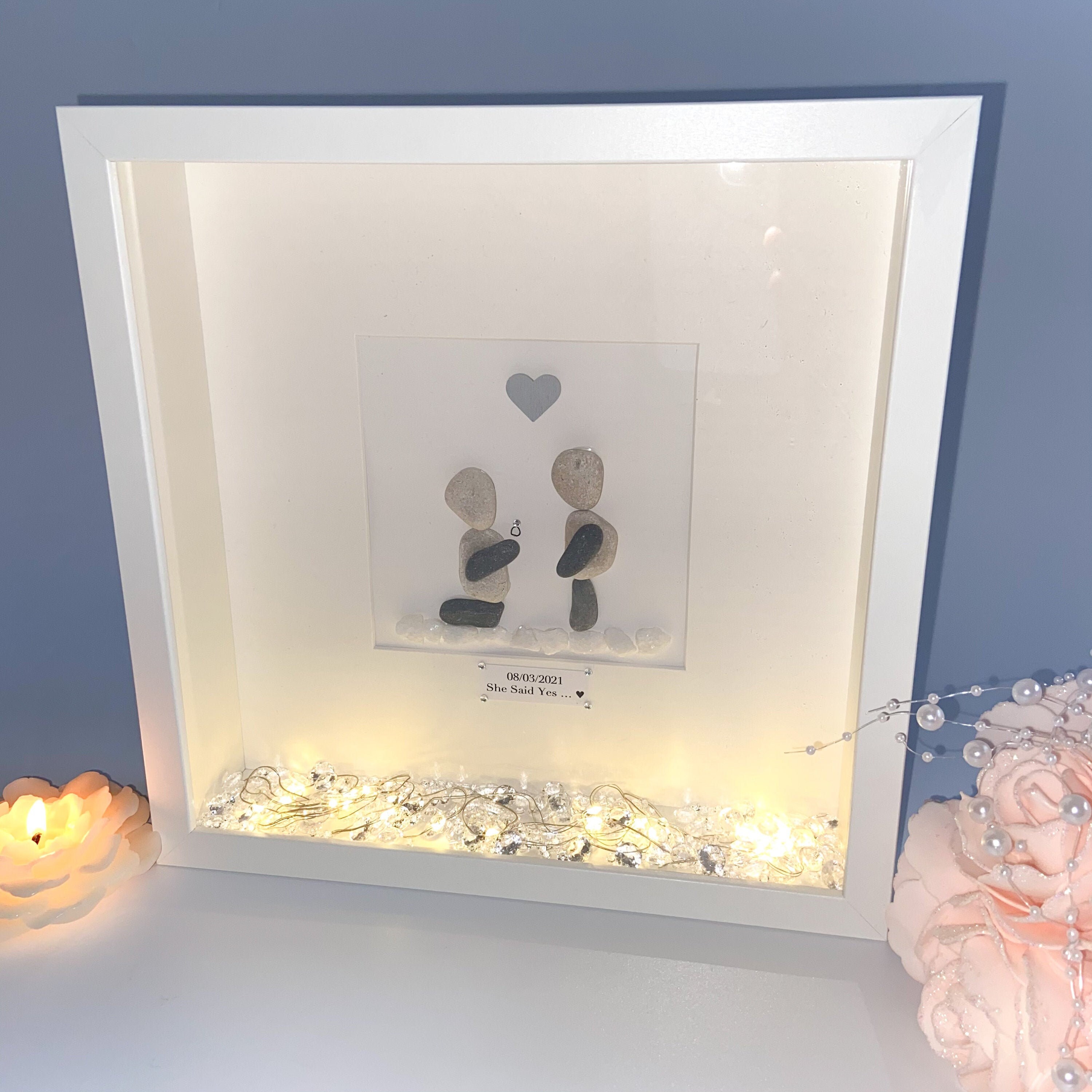 Engagement Pebble Art Personalised Frame Engagement Box Frame | Etsy